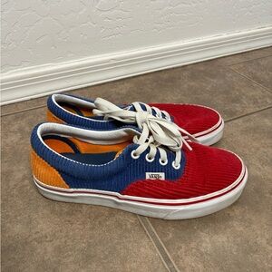 Vans The New Era Old School Corduroy Shoes Men’s 5.5 Womens 7.5 Red Blue Orange